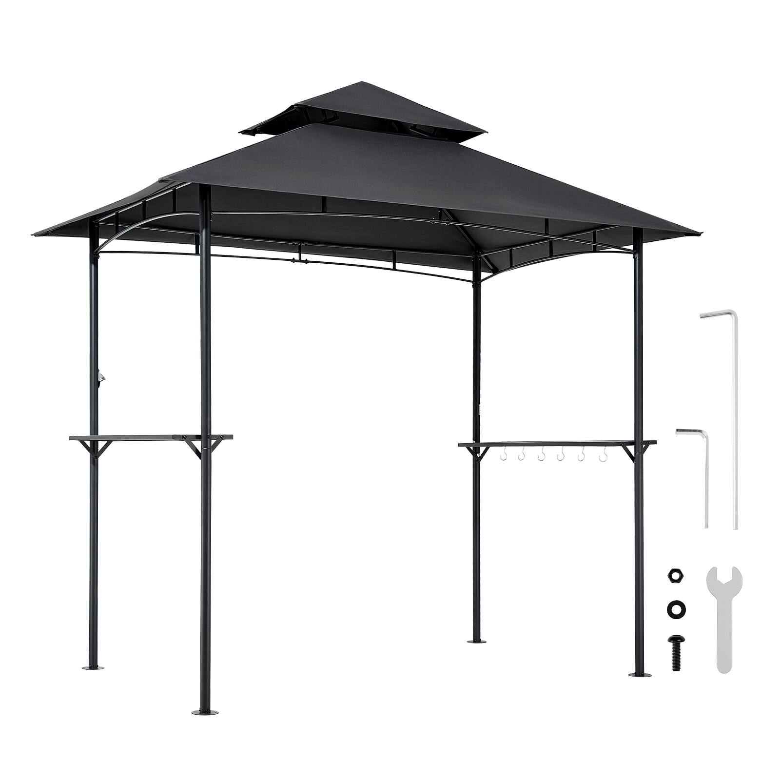 Alt View 5. VEVOR - Grill Gazebo,8 x 5 ft Outdoor BBQ Gazebo with Double-Tiered Roof, Powder-Coated Steel Patio Grill Shelter with 2 Side - Dark Gray.