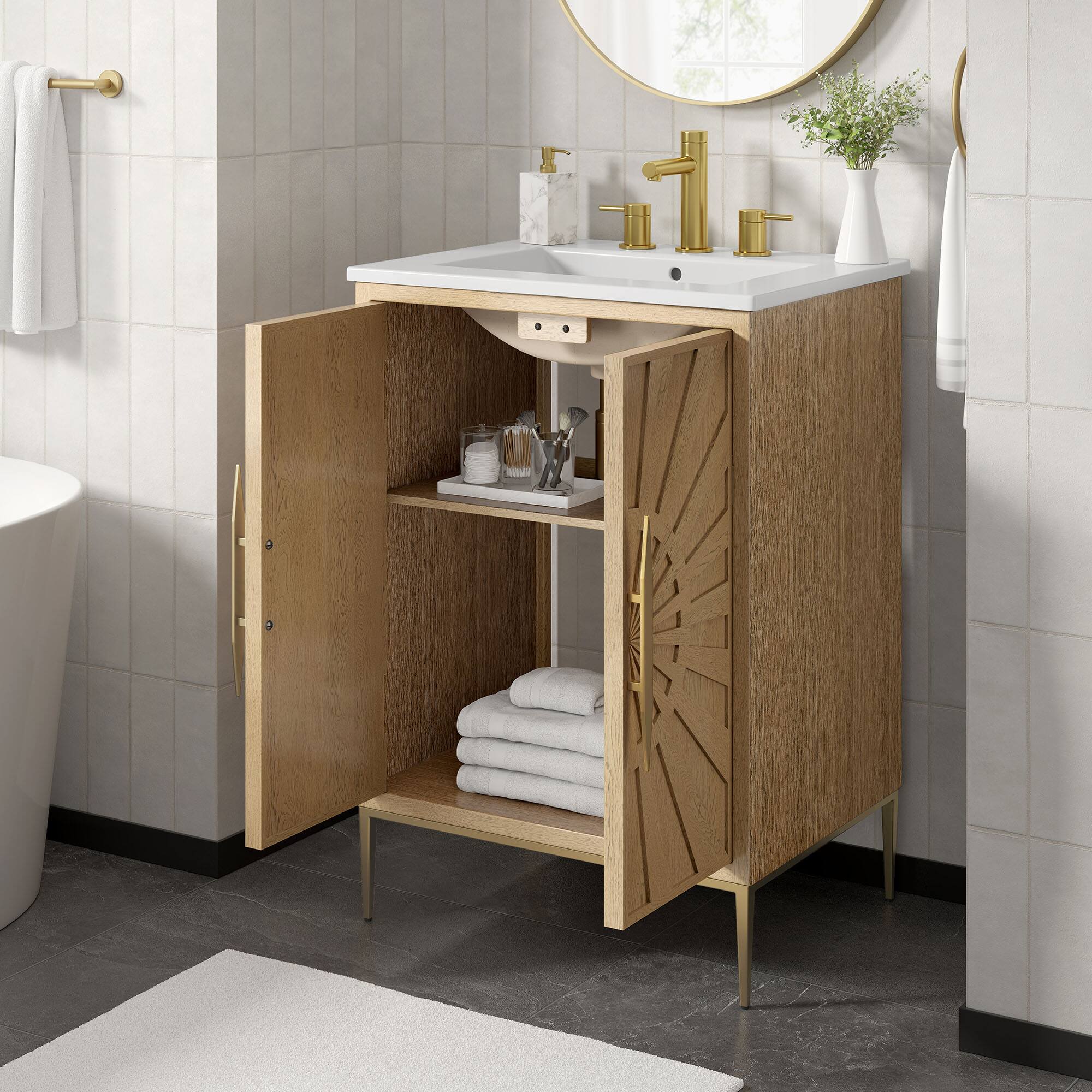 Alt View 1. Modway - Awaken 24" Bathroom Vanity by Modway - Oak White.