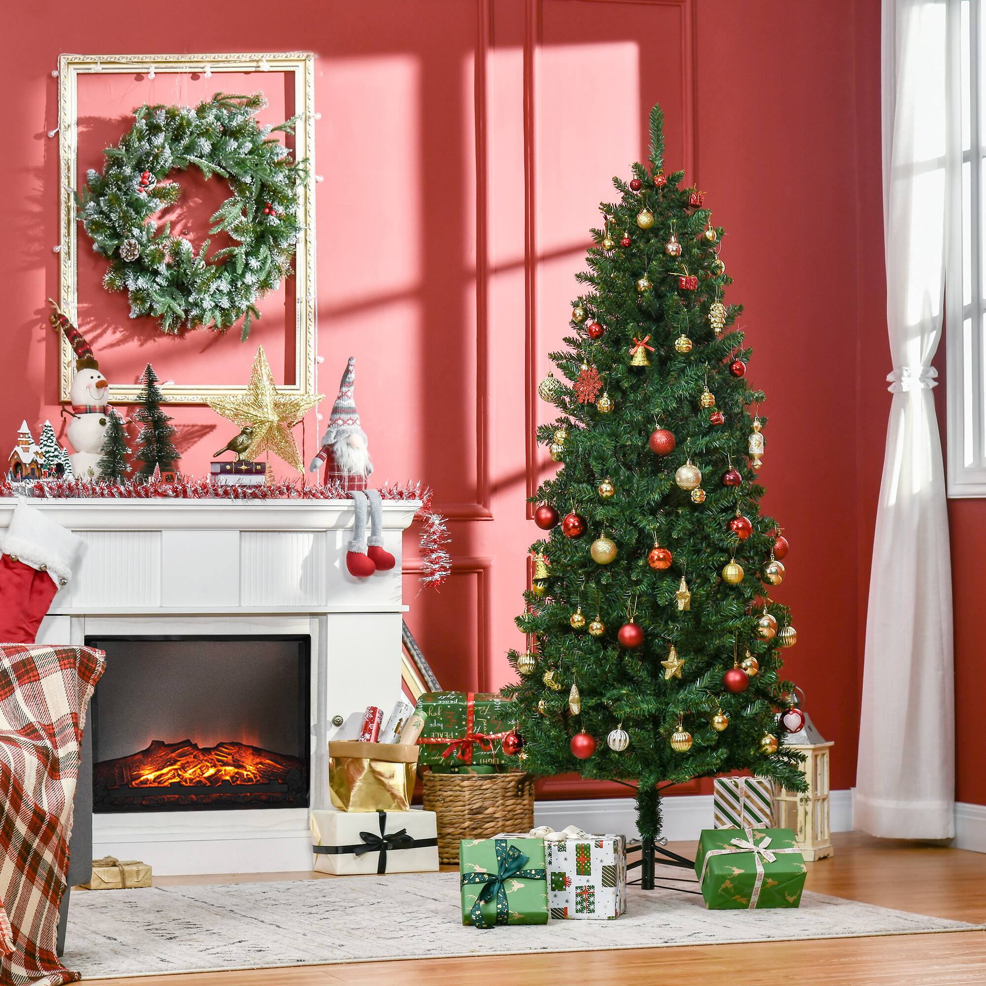 Alt View 1. Homcom - Tall Unlit Slim Fir Artificial Christmas Tree with Realistic Branches, and 583 Tips - Green.