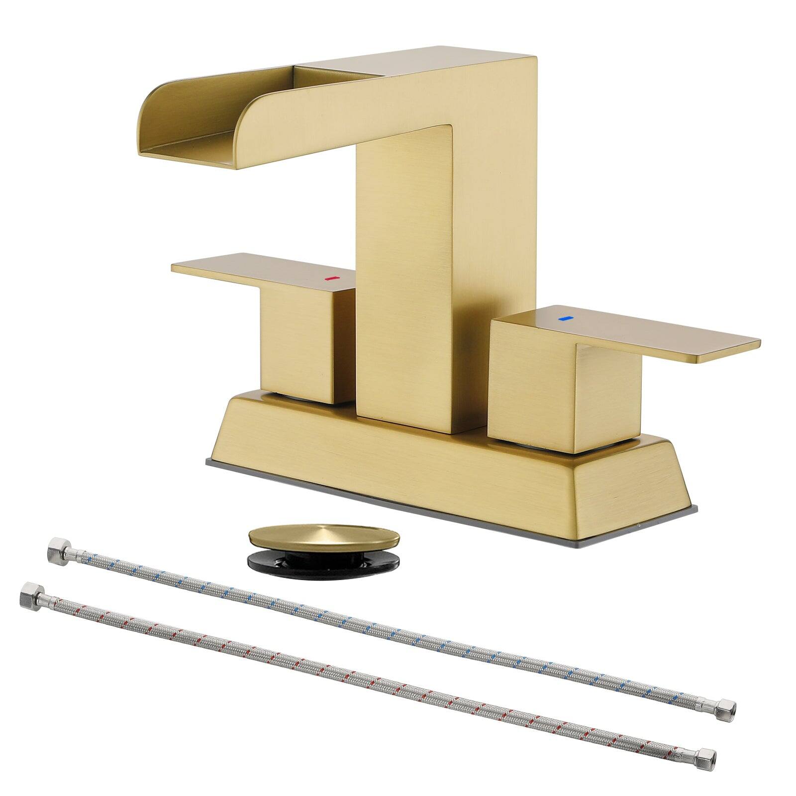 4 Inch Centerset Faucet SUS304 Waterfall Spout 1.2GPM Dual Handle Pop Up Drain price history on PriceWatchPro