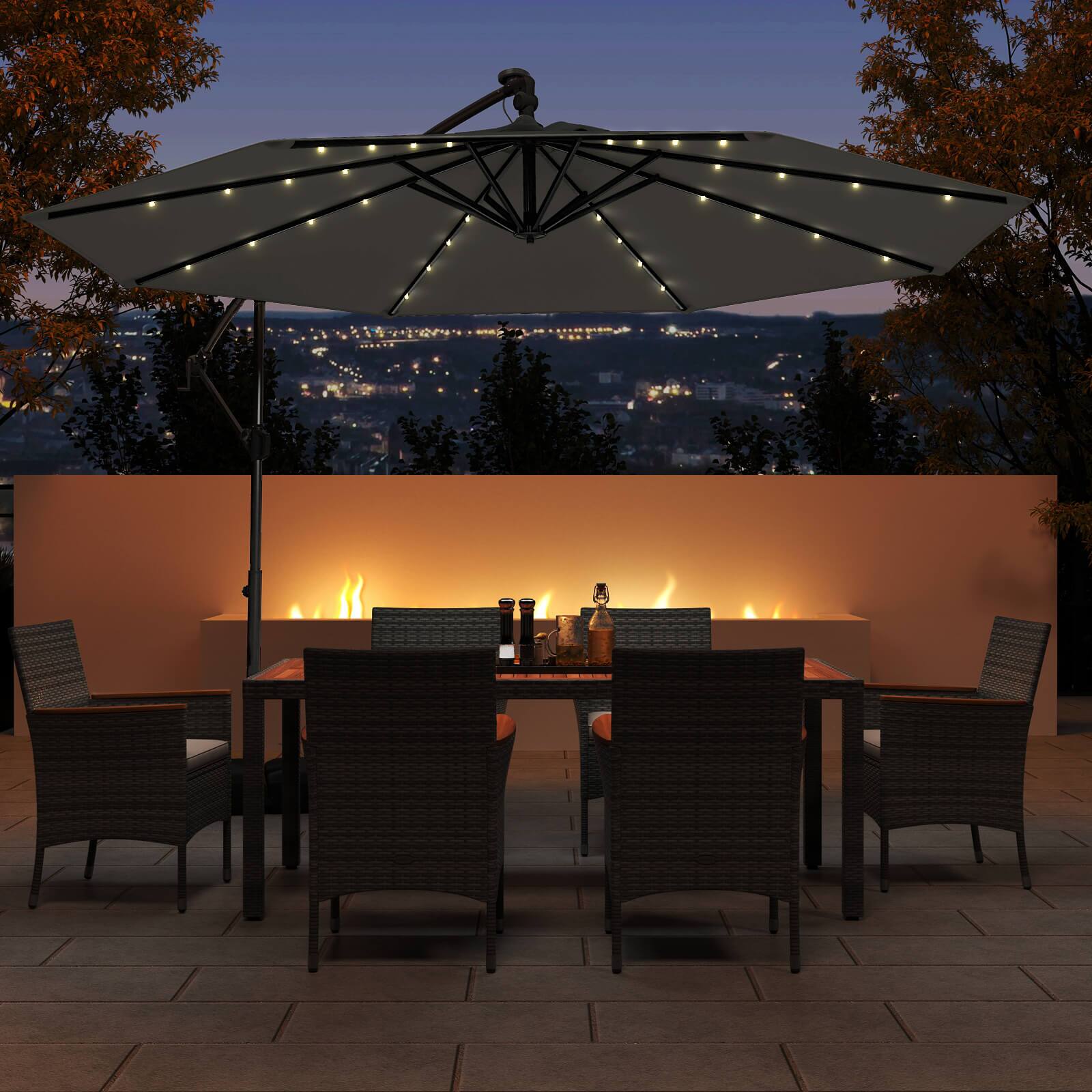 Alt View 1. Costway - Costway 10 FT Solar Offset Hanging Umbrella Patio Cantilever Umbrella with 32 LED Lights - Gray.