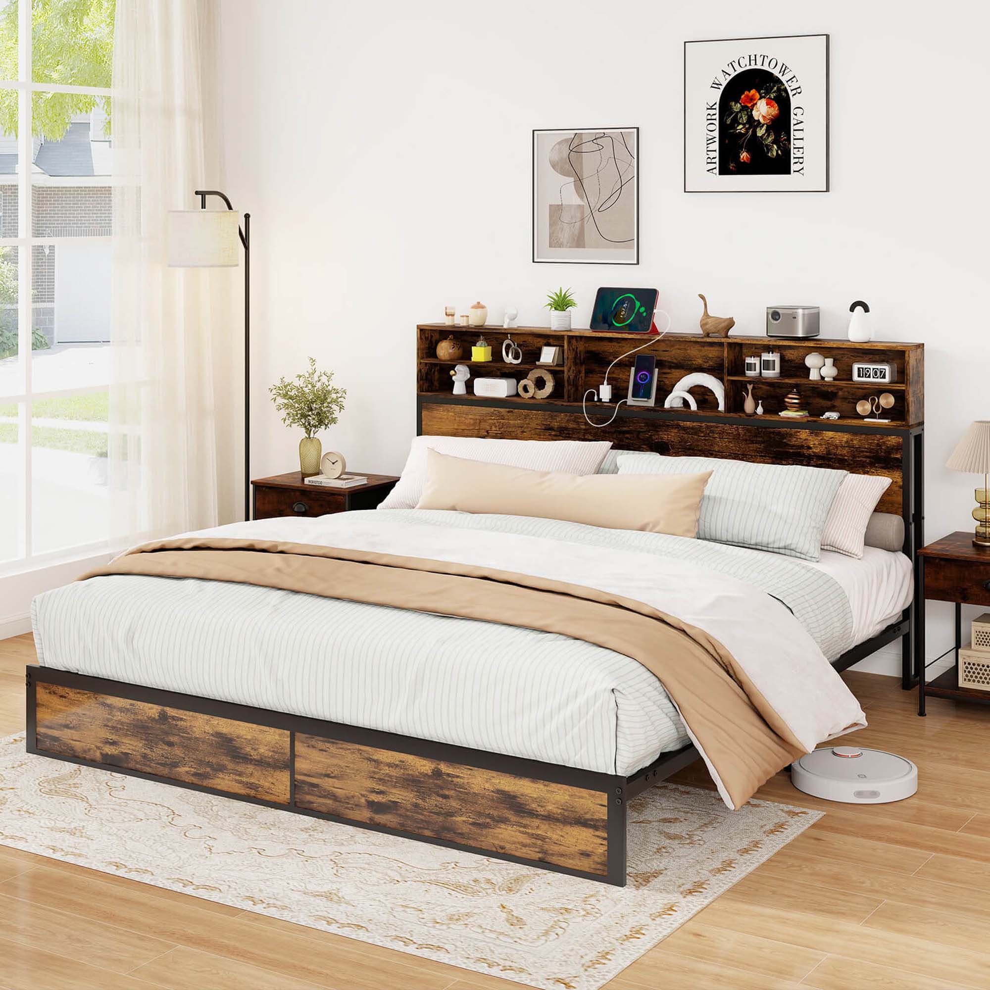 The text on the image reads "M FTCHTOWER ARTWORK GALLERY 30". This suggests that the image was taken at an artwork gallery, possibly in the city of Fort Worth, and the number 30 may indicate the gallery's location or a specific exhibit. The bedroom scene with the bed and various items on the nightstands is set in this artwork gallery.