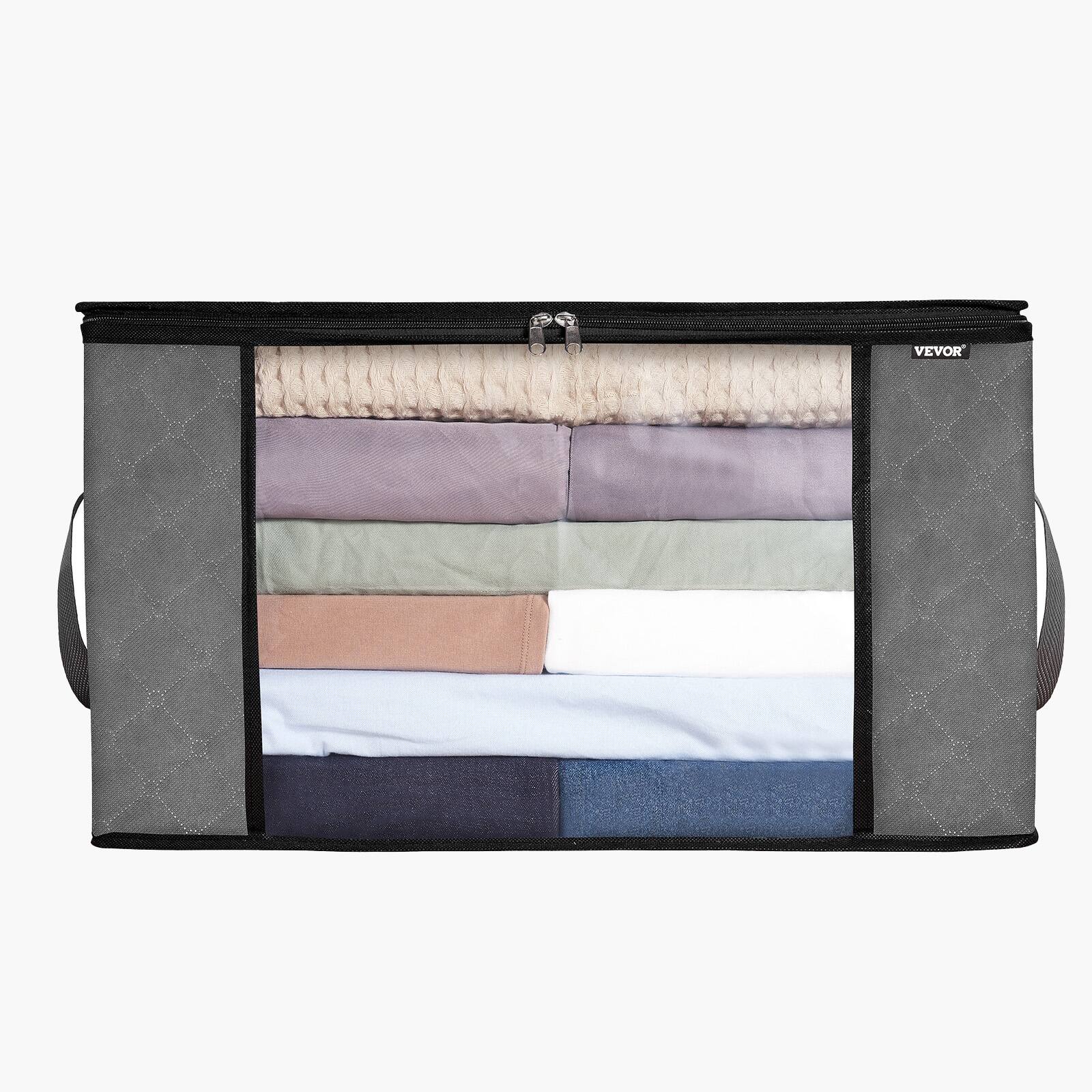 Alt View 5. VEVOR - Closet Organizers Containers with Handle, Nov-woven Fabric Storage Bag for Clothing, Blanket, Comforter - Grey.