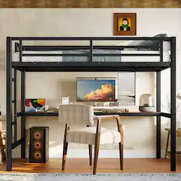 GOODSILO - Space-Saving Twin Loft Bed with Built-In Desk, USB Power Outlet, and Customizable LED Lighting - Black