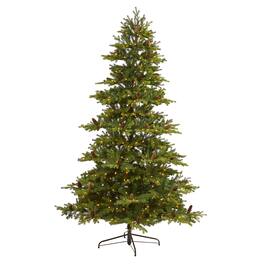 BreeBe - 7.5’ Yukon Fir Xmas Tree w/600 Lights, Pine Cones, 1740 Tips - Brown, Green
