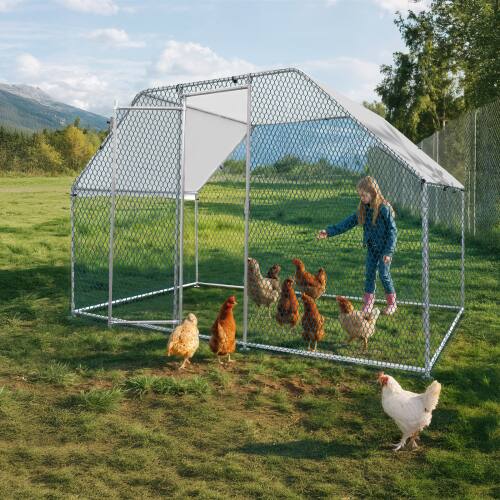 Alt View 9. Winado - 6.5x10x6.5FT Chicken Coop Large Metal Cage for Chicken Run, Walk-in Chicken Pen with Waterproof Cover for Garden Outdoor - Sliver.