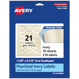 Avery - Pearlized Ivory Oval Scalloped Labels, 1-1/8" x 2-1/4", 210ct - White