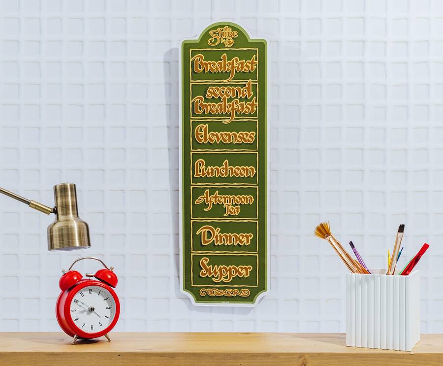 Tolkien Tea Silver Buffalo The Lord Of The Rings Hobbit Daily Schedule Wooden Sign ...