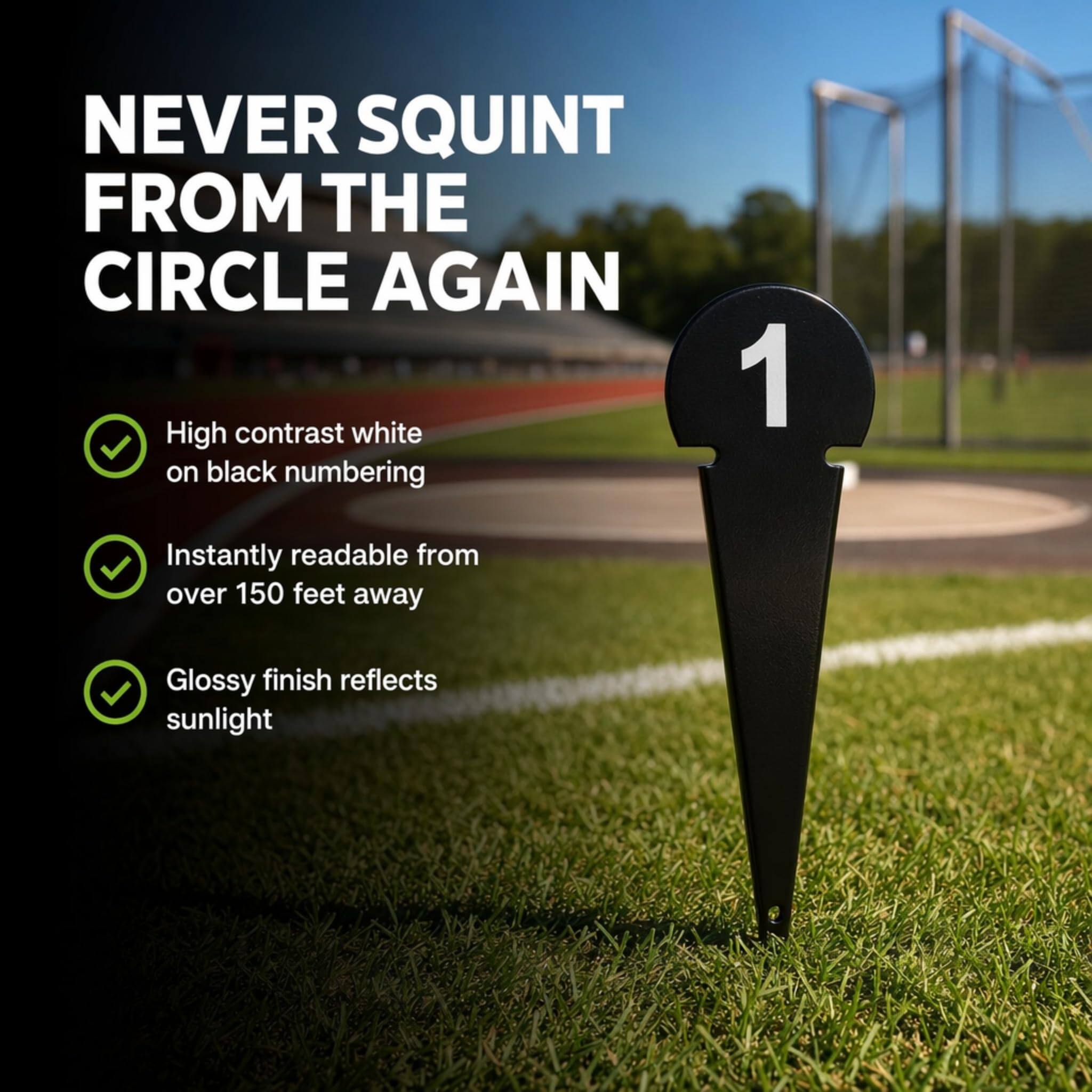 NEVER SQUINT FROM THE CIRCLE AGAIN

- High contrast white on black numbering
- Instantly readable from over 150 feet away
- Glossy finish reflects sunlight