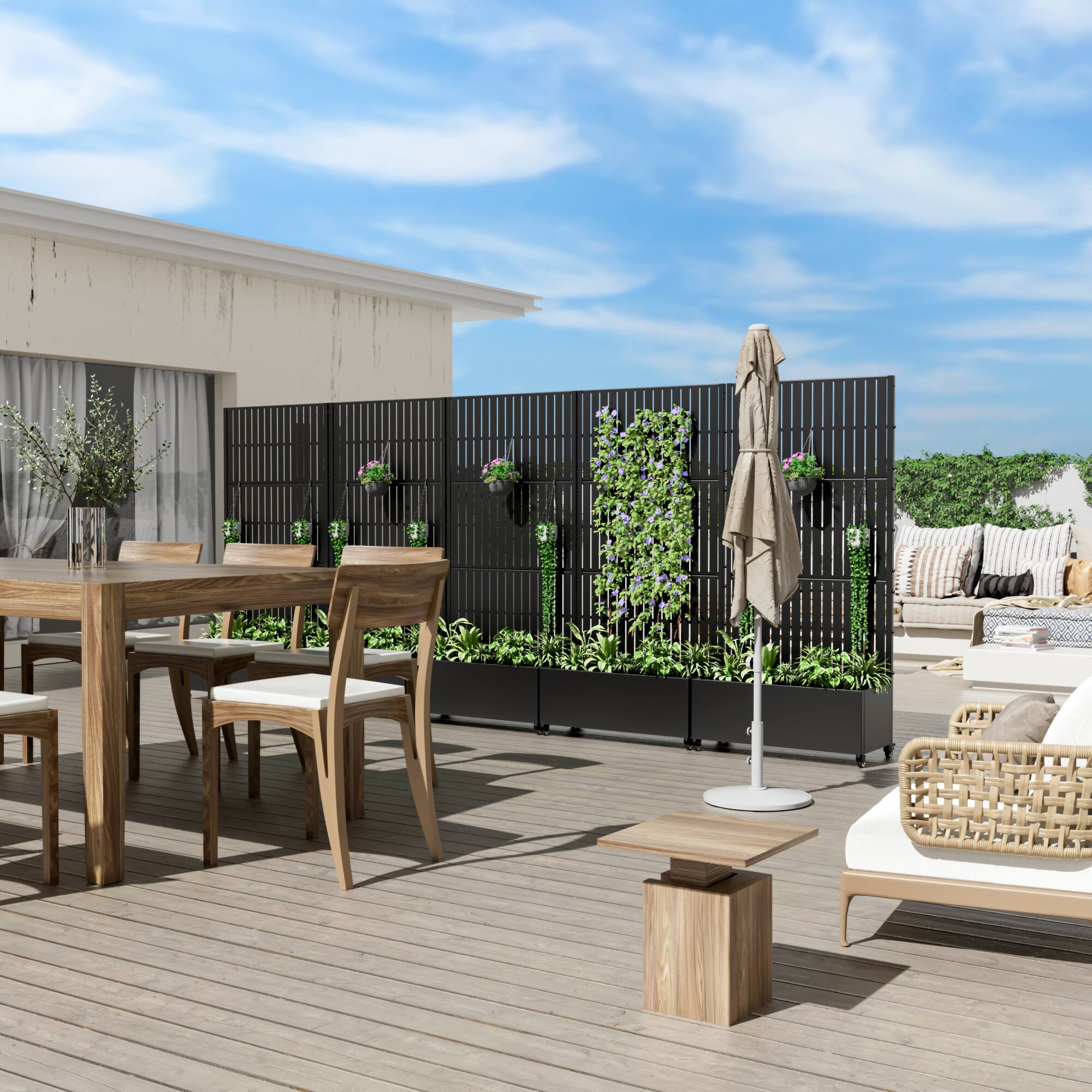 Alt View 2. PexFix - 72 in. H x 35 in. W Slat Pattern Rectangle Metal Planter Box Raised Garden Beds with Trellis-Ideal for Balcony - Black.