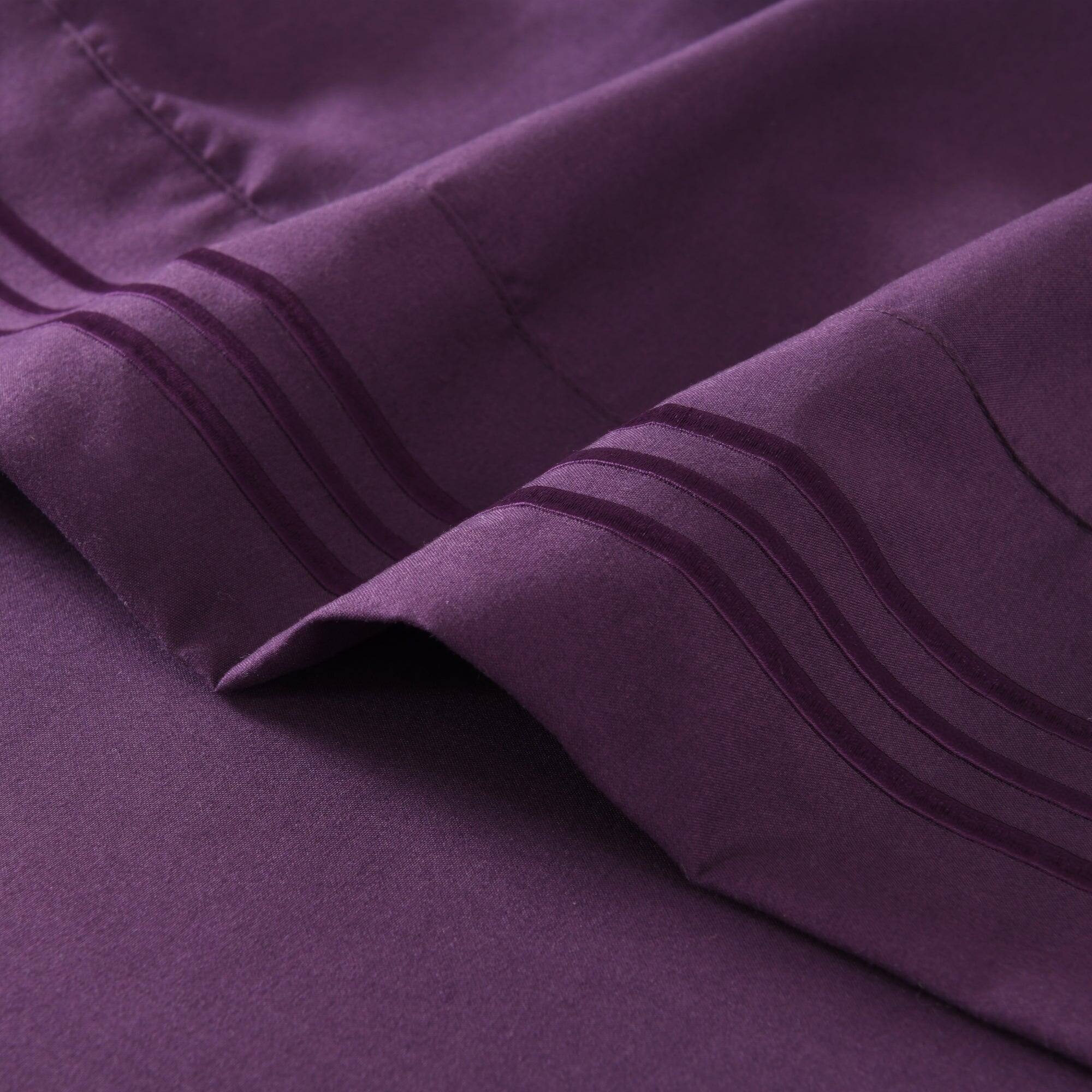 Back. MarCielo - Marcielo 4/6 Pcs Soft Solid & Embroidery Bed Sheets Set - Dark Purple.