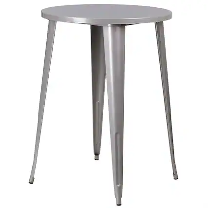 Front. Hivvago - Outdoor 30-inch Round Metal Cafe Bar Patio Table in Silver - Silver.