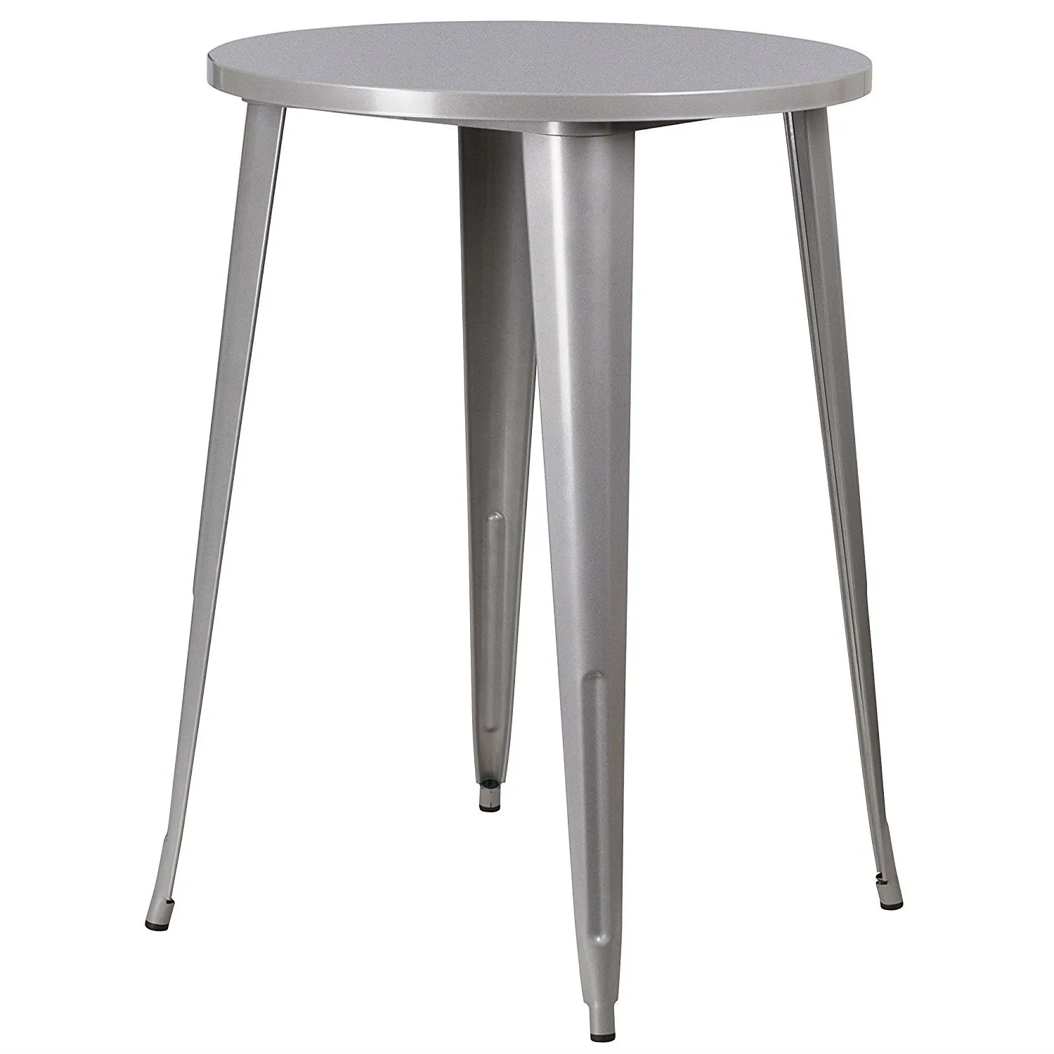 Front. Hivvago - Outdoor 30-inch Round Metal Cafe Bar Patio Table in Silver - Silver.