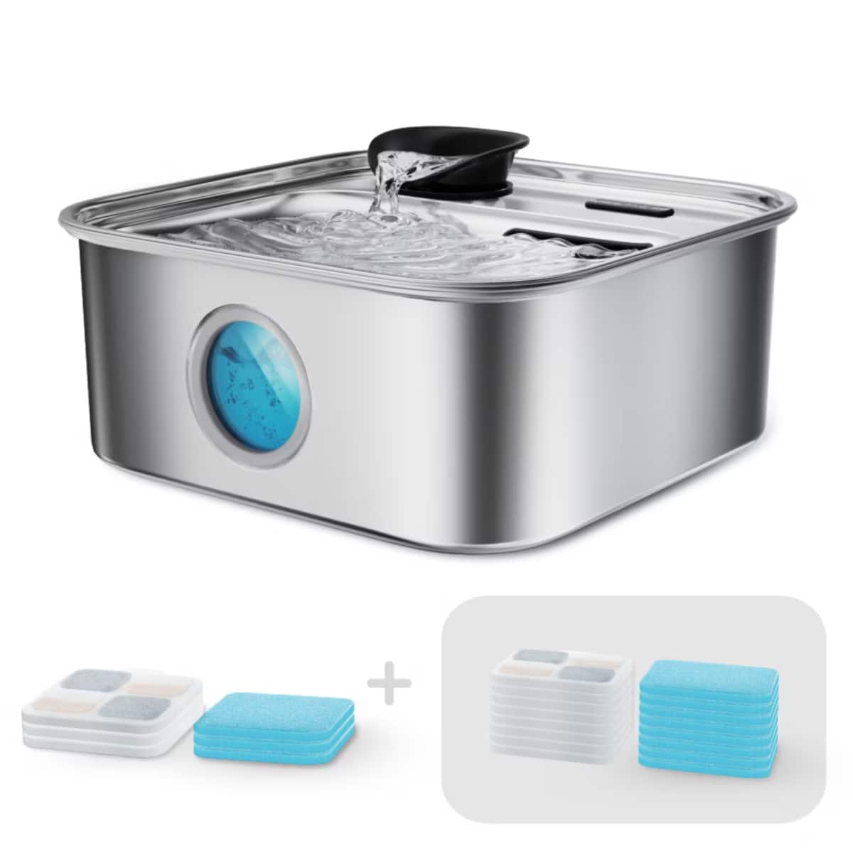 Oneisall - 10L 2.6 Gal Large Capacity Automatic Dog Water Fountain Food Grade Pet Fountain With 11 Filters - Stainless Steel