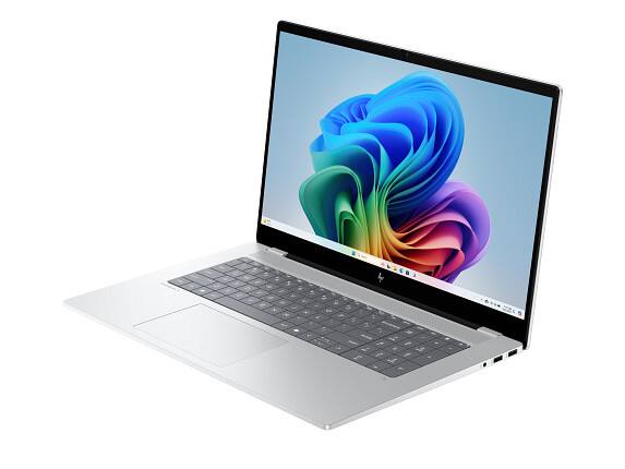 Left. HP - HP OmniBook X Laptop Computer 17.3" FHD Touch Screen Intel Core Ultra 7 16 GB - Glacier silver aluminum.