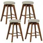 Front. Costway - Set of 4 Swivel Bar Stools Upholstered Counter Height Chairs with Rubber Wood Legs - Natural/Beige.