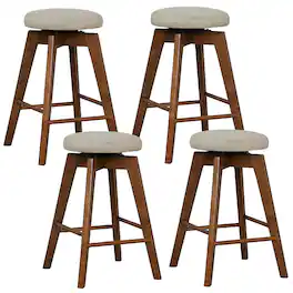 Costway - Set of 4 Swivel Bar Stools Upholstered Counter Height Chairs with Rubber Wood Legs - Natural/Beige