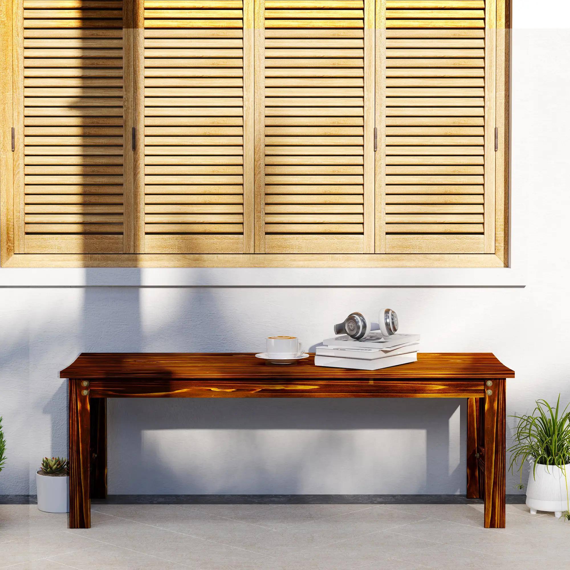 Alt View 2. Resenkos - Resenkos 2-Seat Wooden Bench, Slatted Seat Patio Bench, Backless Porch Bench, Perfect for Garden, Poolside, Carbonized - Carbonized.