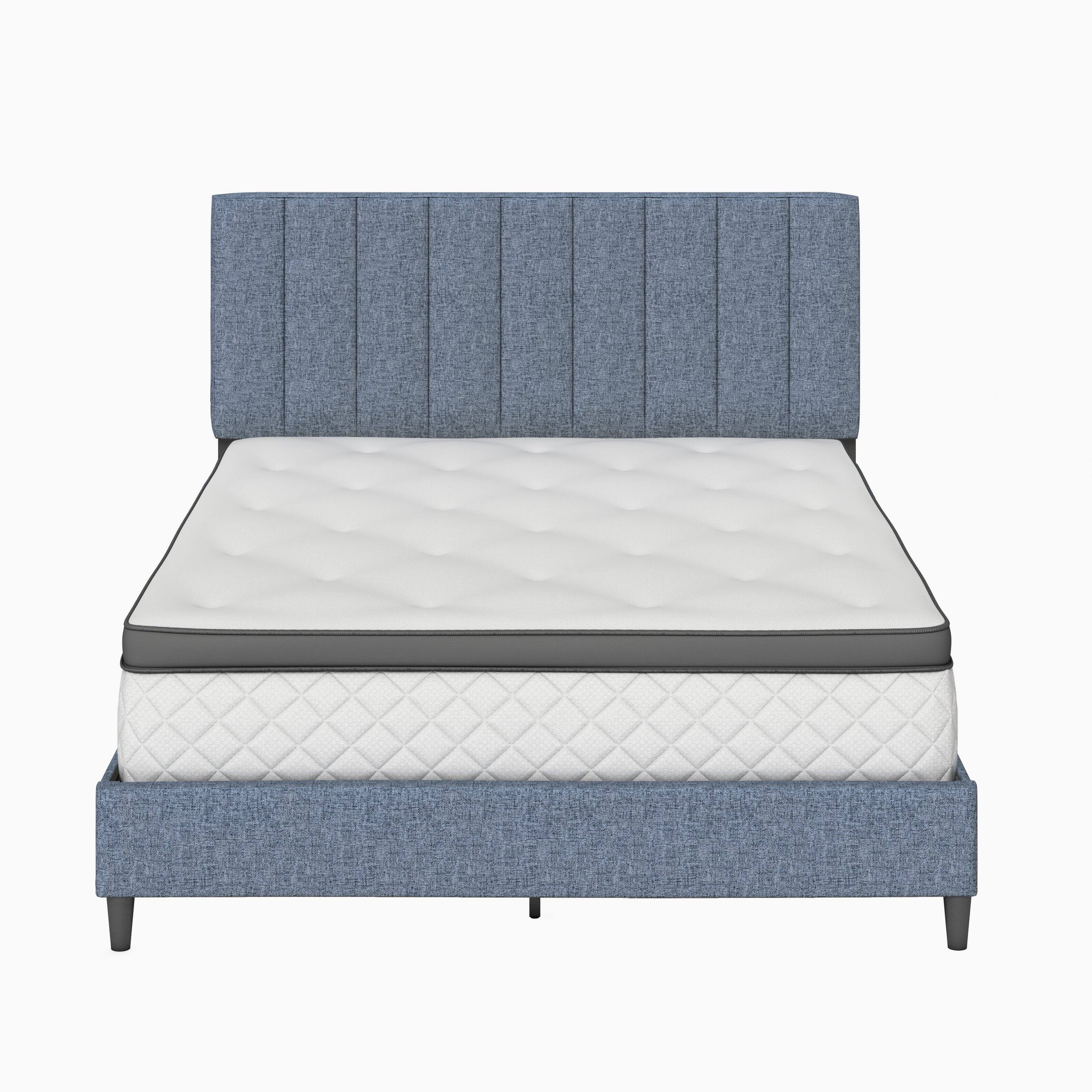 Alt View 2. Boyd Sleep - Leah Upholstered Platform Bed Frame, 13 Slat Support, No Box Spring Required, Full - Blue.
