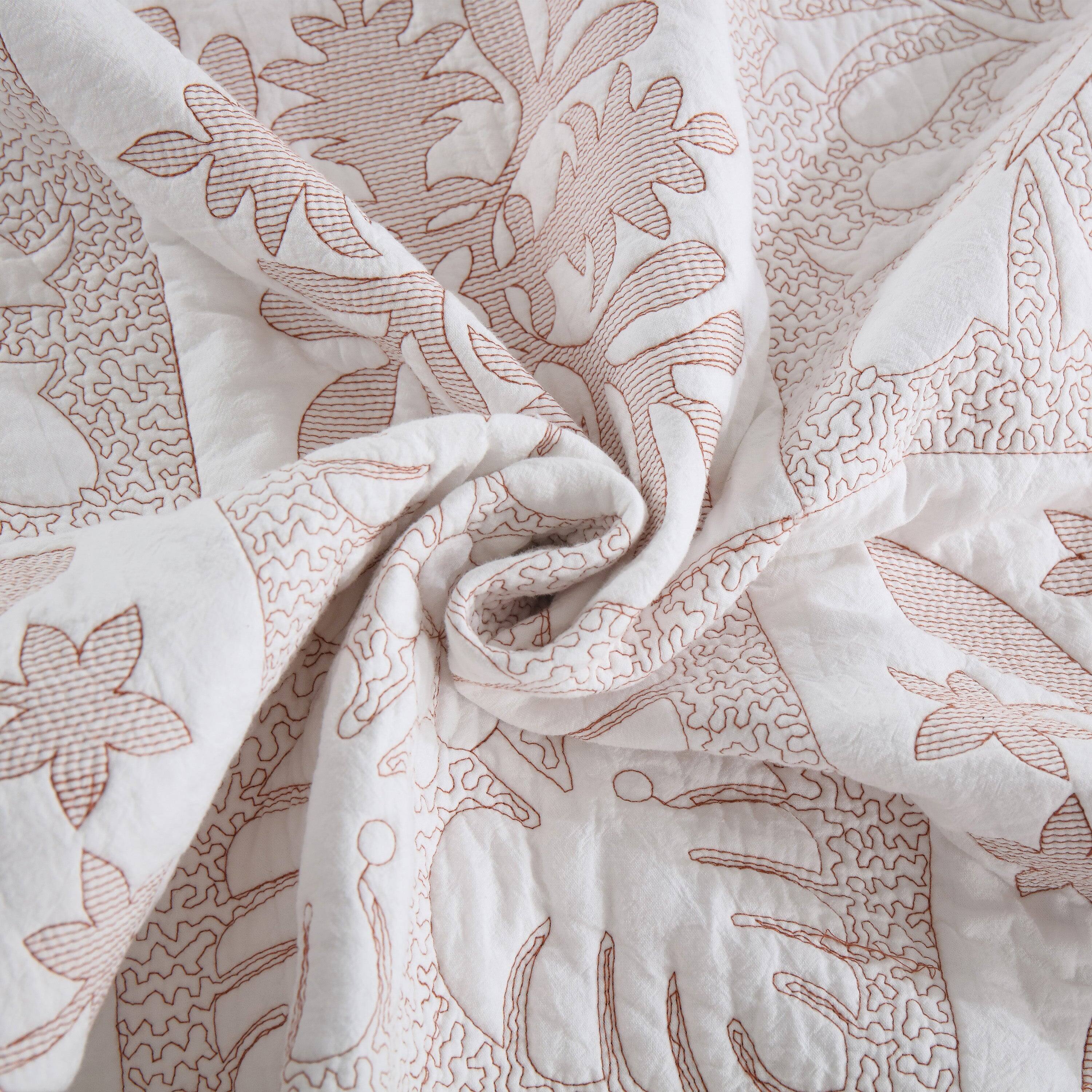 Back. MarCielo - MarCielo 3-Piece Patchwork Bedspread Set Cotton Coverlet Set Lightweight Quilt Set Ruffle - Beige.