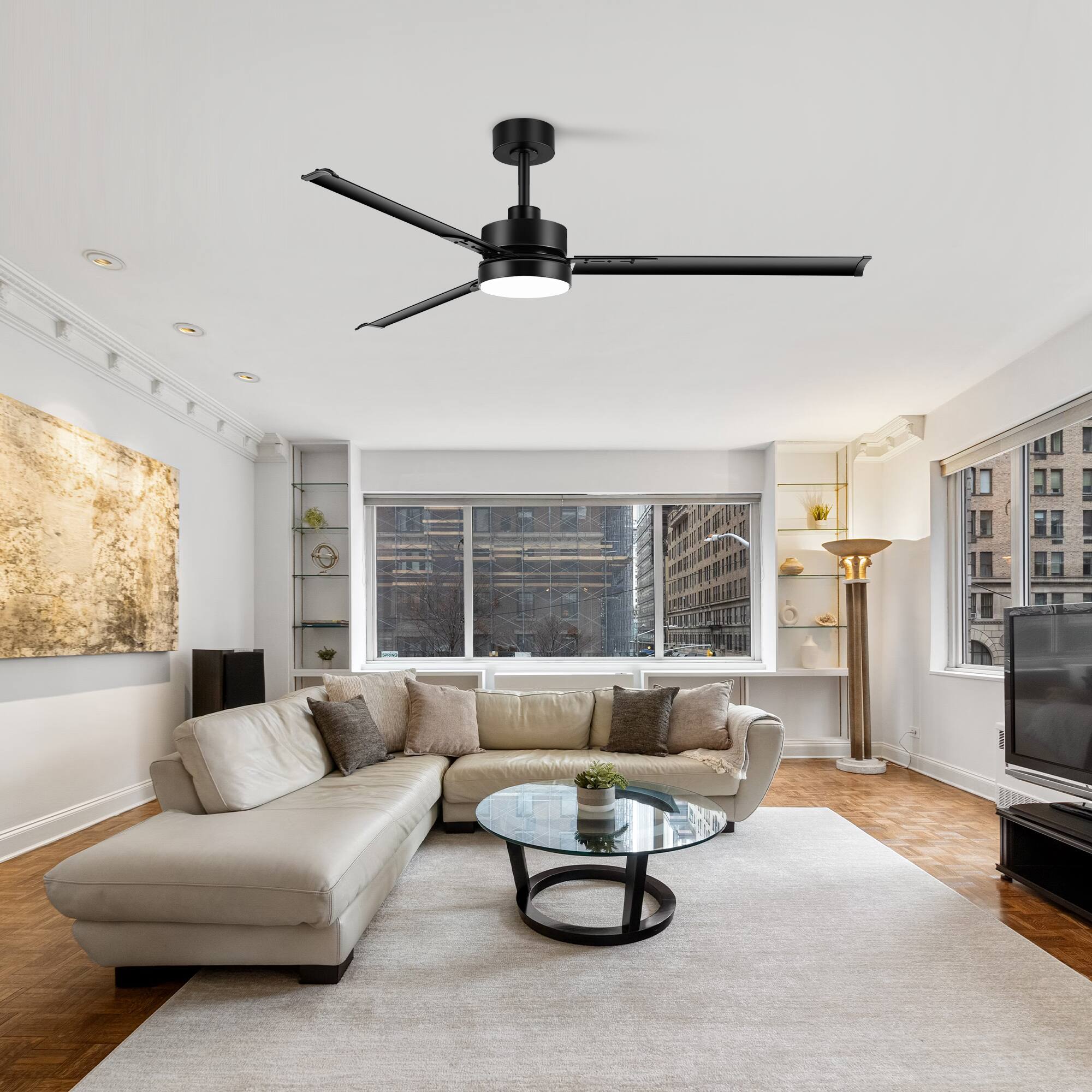 Alt View 2. Breezary - Breezary 65'' Ceiling Fan with 3 Aluminum Blades, 3-Color Light, 6-Speed DC Motor, Remote Control with Timer & Memory - Matte Black.