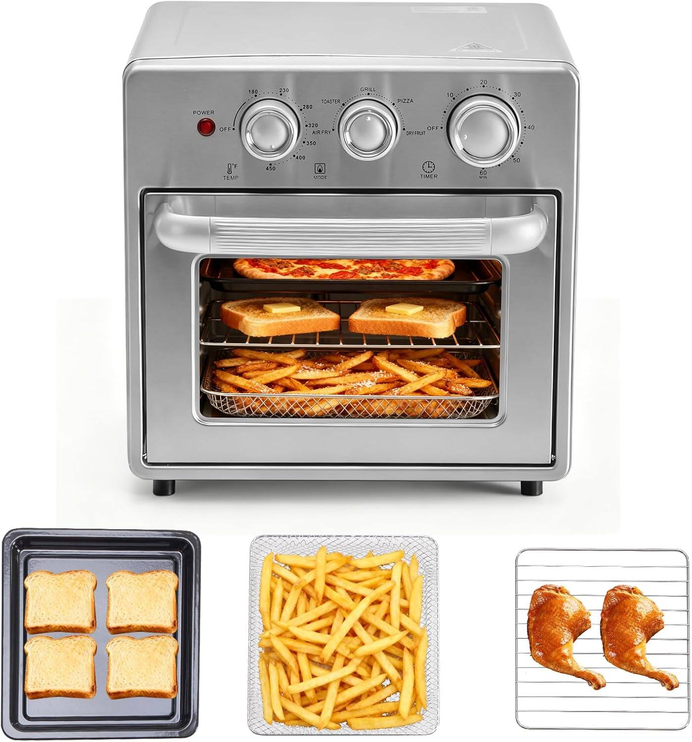 POWER 10 230 TOASTER 282 CRILL PIZZA 10 20 3 OFF 220 AIRFRY 310 GFF CHTTMLAT 2 40 ' A TEMIP ase NO0 - TIMER 50 5e te