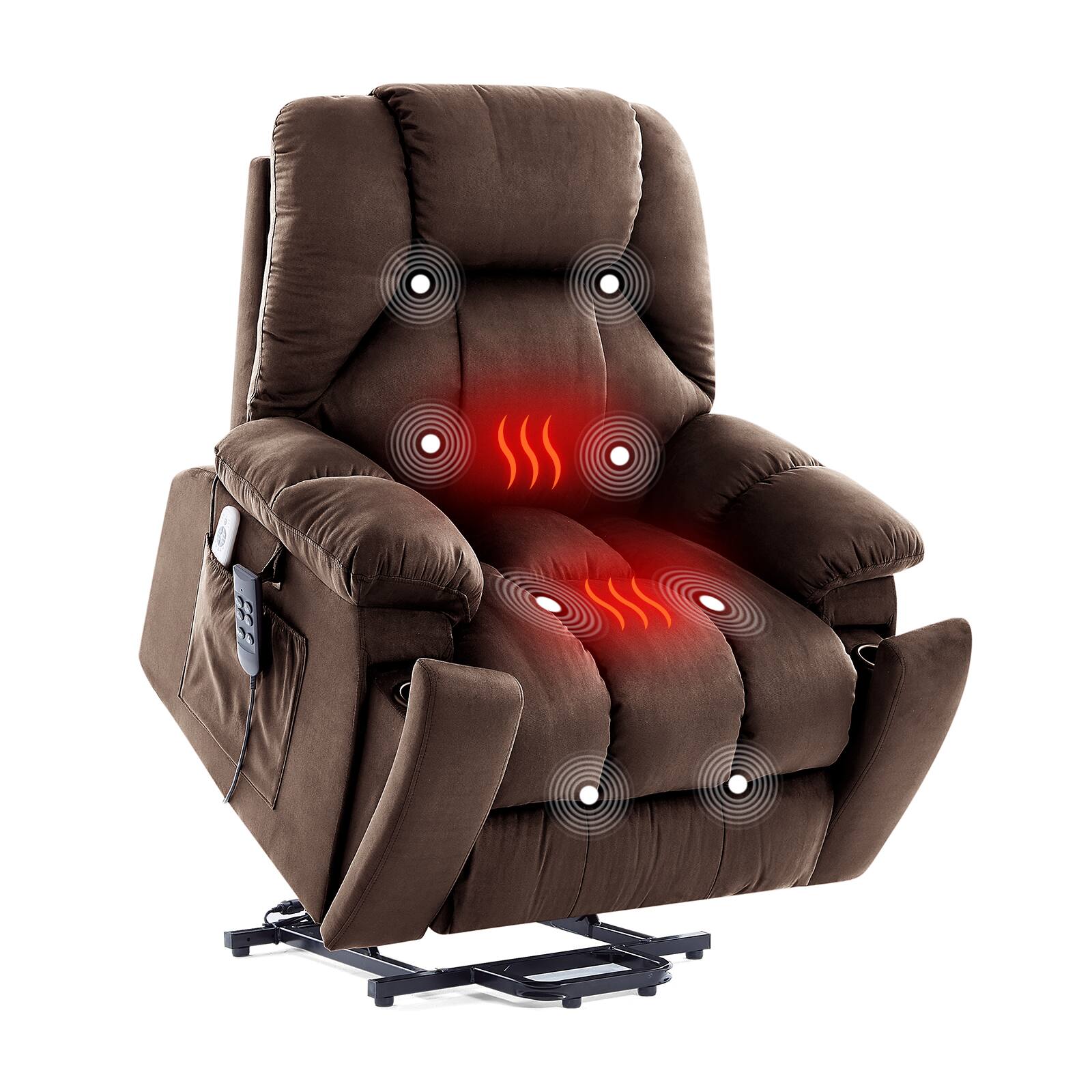 Angle. Bestier - 40-inch Elderly Recliner with 8-Point Massage, Lumbar Heating & Lift Assist, 400lbs Capacity, Dual Motors - Brown.