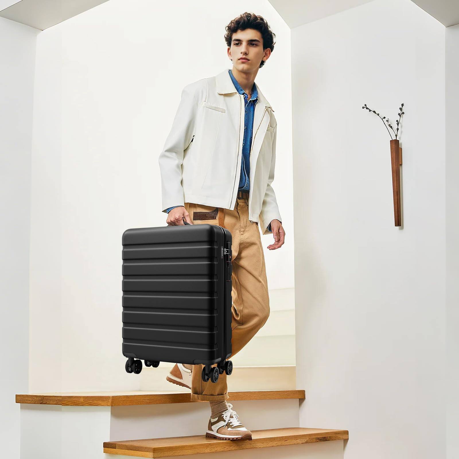 Left. Brick Attic - 28 Inch Suitcase Hardside PC ABS Lightweight USB Luggage with Wheels TSA Lock Checked-Large - Black.