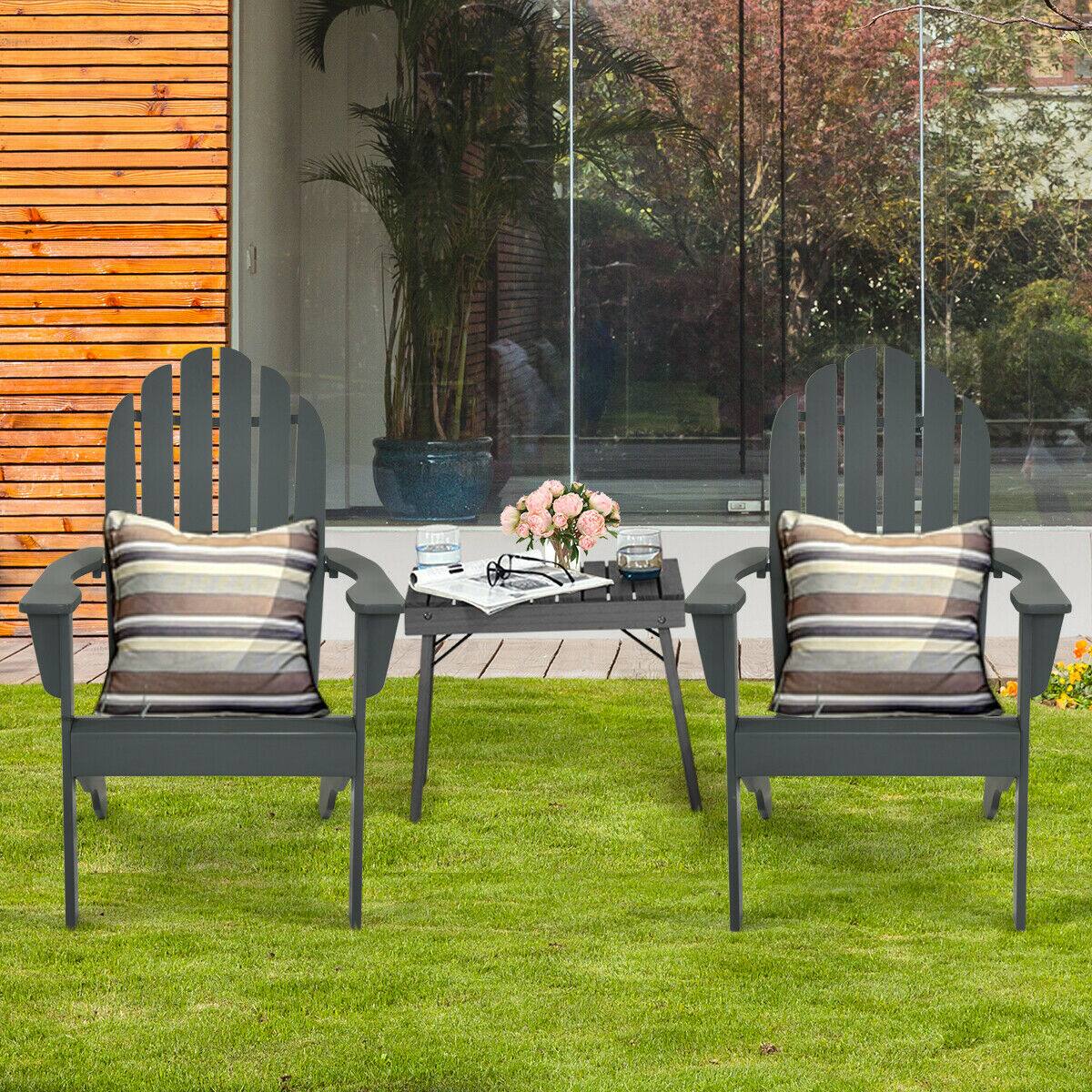 Alt View 3. Gymax - Gymax 2PCS Wooden Classic Adirondack Chair Lounge Chair Outdoor Patio Grey - Grey.