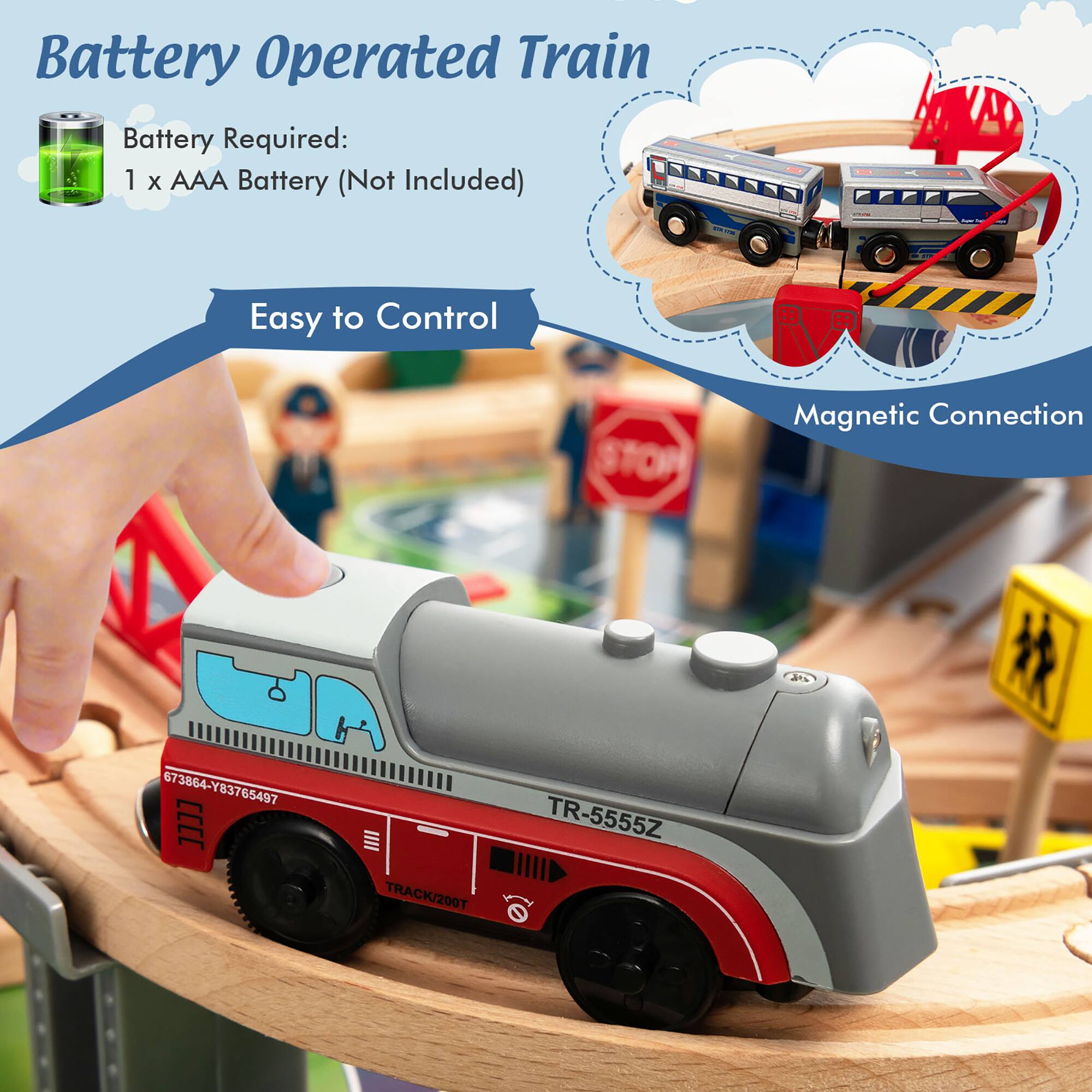 Battery Operated Train  
Battery Required: 1 x AAA Battery (Not Included)  

Easy to Control  
Magnetic Connection  

TR-5555Z  
TRACK/200T  

673864-Y83765497