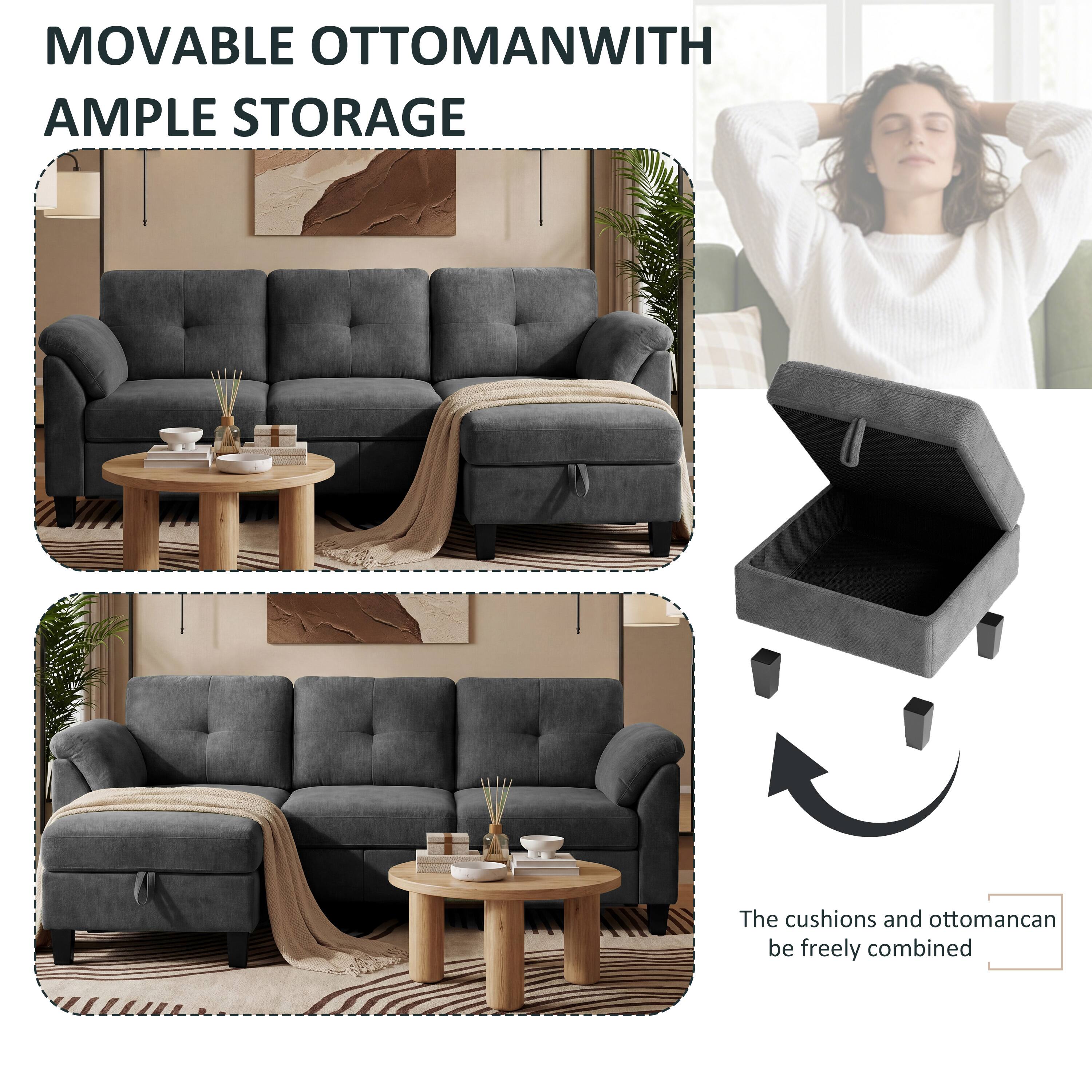 MOVABLE OTTOMAN WITH AMPLE STORAGE

The cushions and ottoman can be freely combined