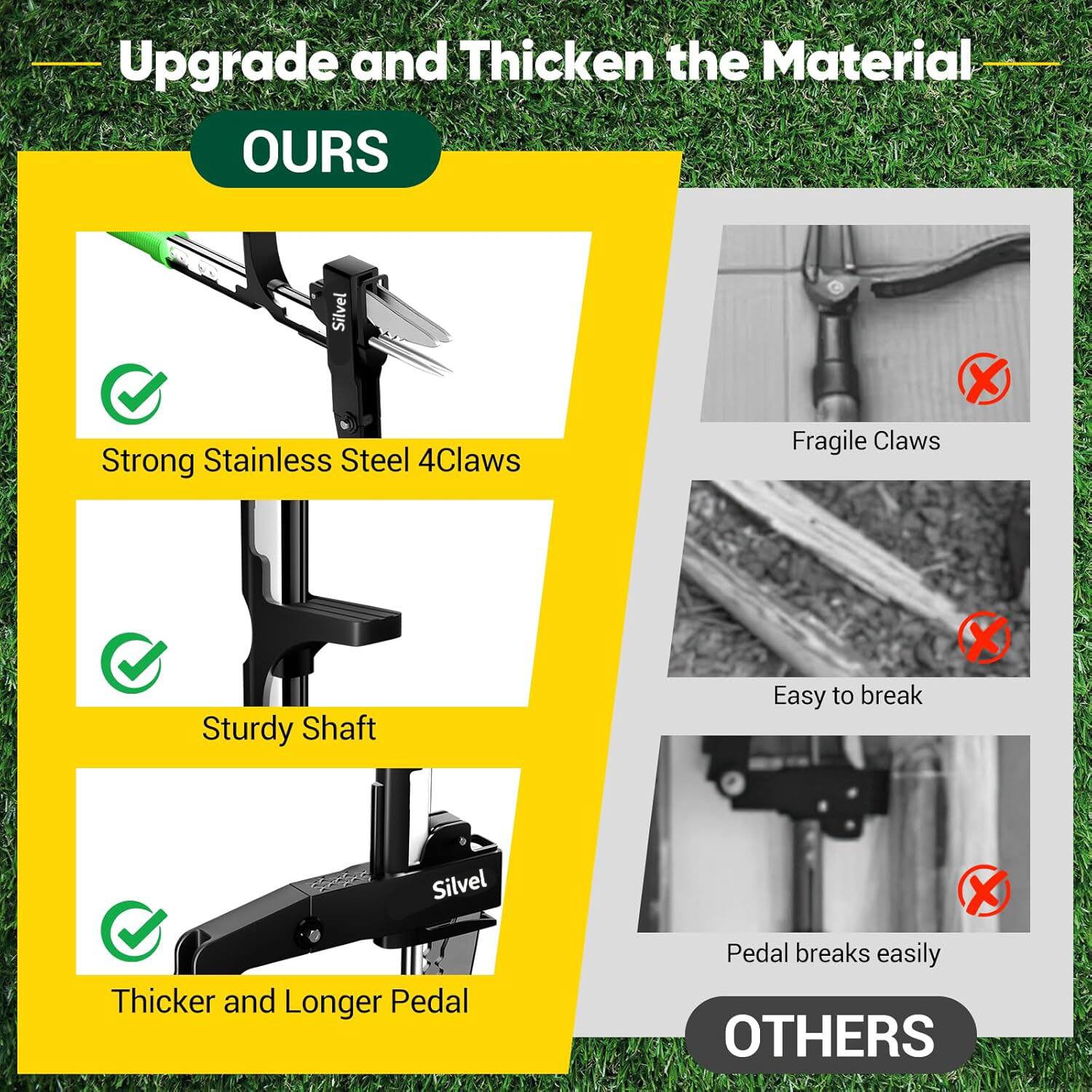 Back. Silvel - SILVEL Stand Up Weeder Puller, 4-Claws Gardening Weeding Tools  for Garden/Lawn/Patio/Farm Use - Green.