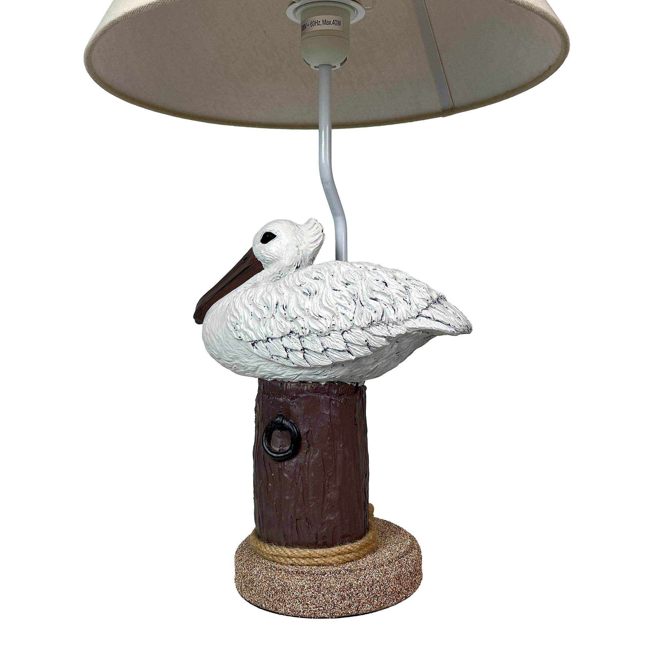 Alt View 2. Things2Die4 - Coastal Pelican Table Lamp 23" Resin Nautical Beach Decor with Shade - White.