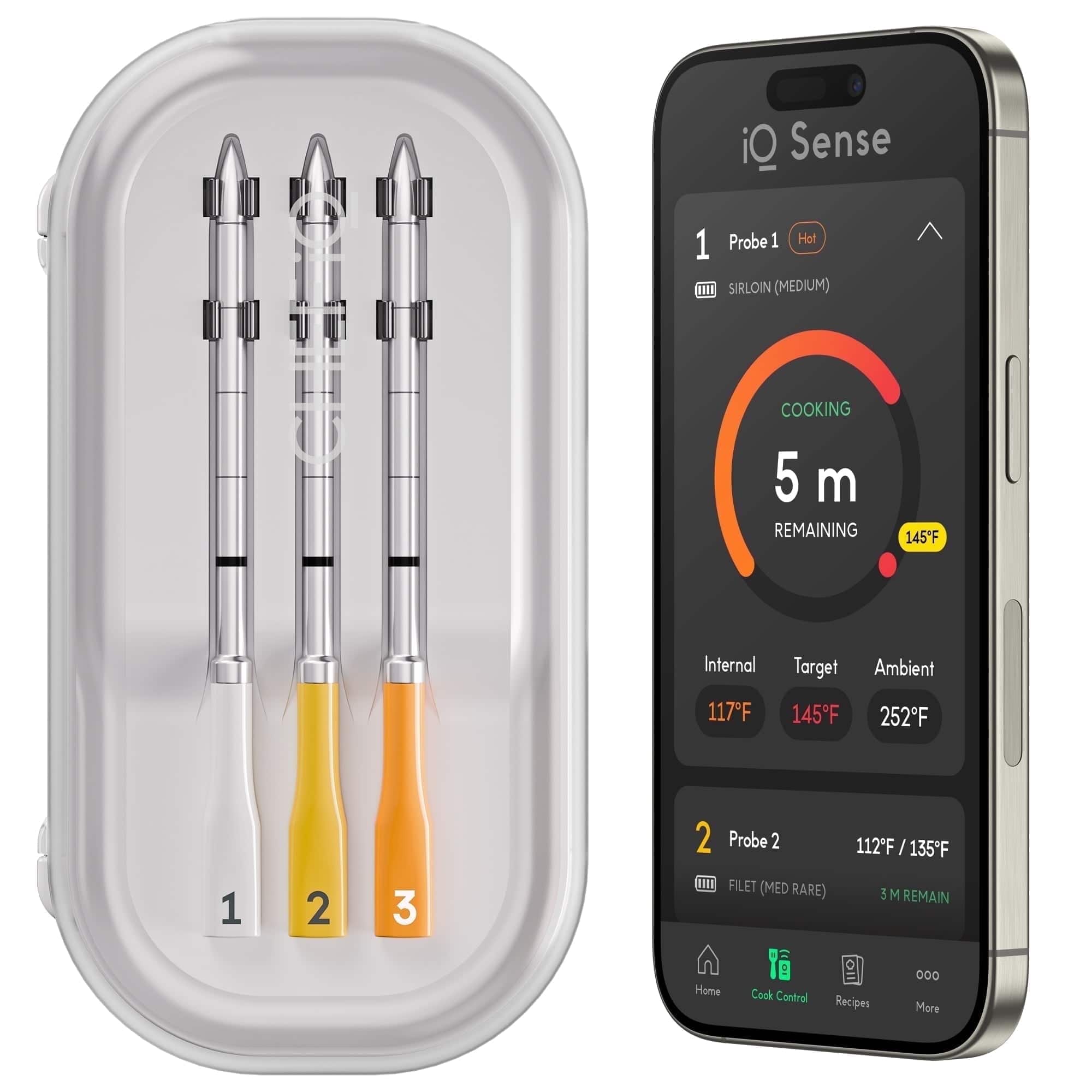 iQ Sense by CHEF iQ Smart Wireless Meat Thermometer, WiFi Unlimited Range, 5 Sensors, 3 Ultra-Thin Probes - 2025 Gen 3 - Stainless Steel