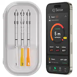 iQ Sense by CHEF iQ Smart Wireless Meat Thermometer, WiFi Unlimited Range, 5 Sensors, 3 Ultra-Thin Probes - 2025 Gen 3 - Stainless Steel