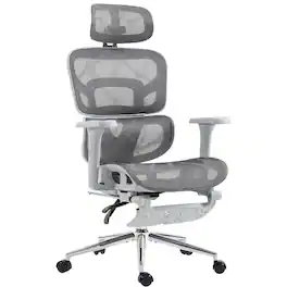 Homcom - Office Chair with Lumbar Support, 2D Headrest, Mesh Reclining Desk Chair with Footrest - Gray