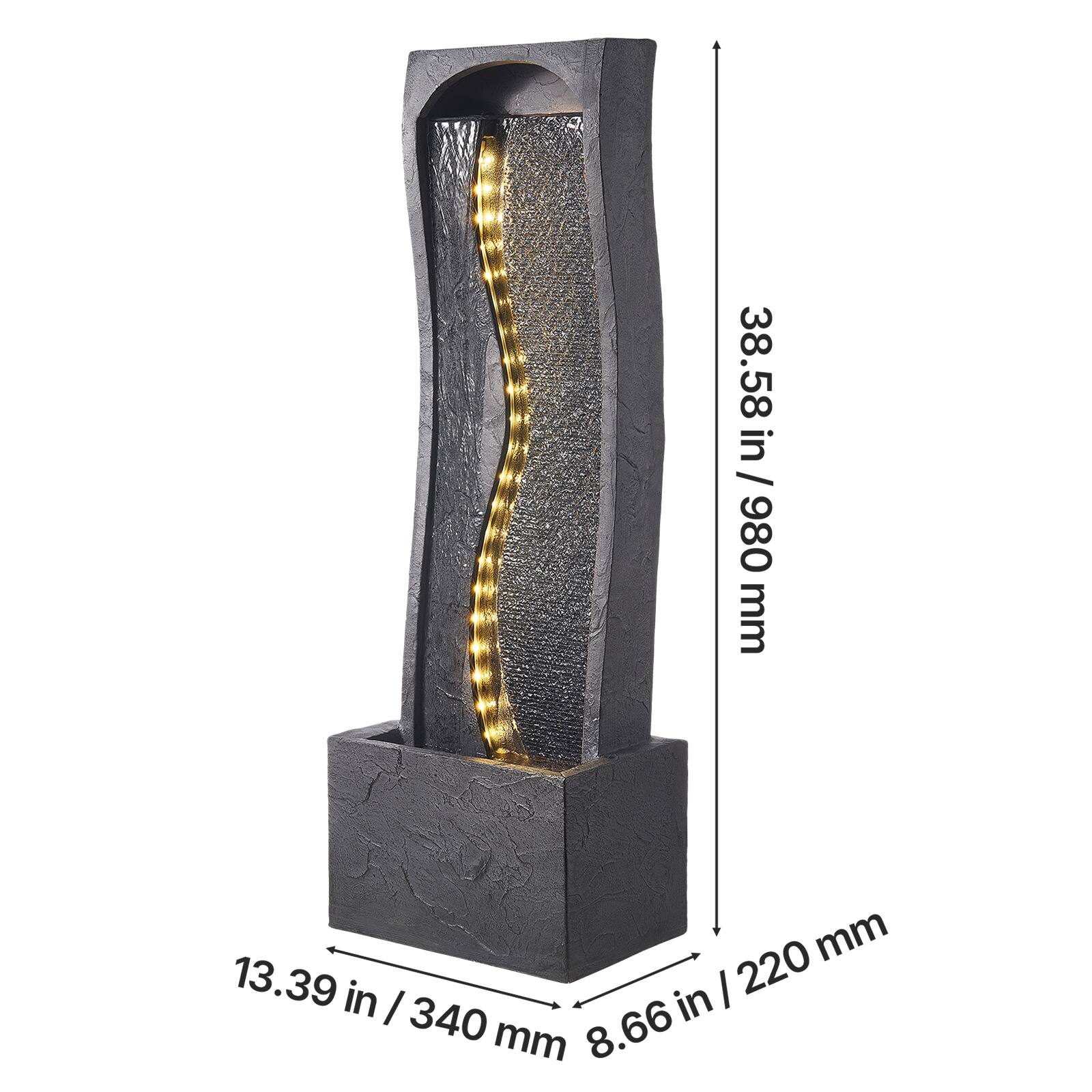 38.58 in / 980 mm  
13.39 in / 340 mm  
8.66 in / 220 mm