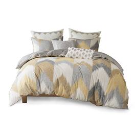 Gracie Mills - Heise 3-Piece Modern Ikat Chevron Duvet Cover Set - Yellow
