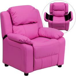 Alamont Home - Deluxe Padded Contemporary Kids Recliner with Storage Arms - Hot Pink Vinyl