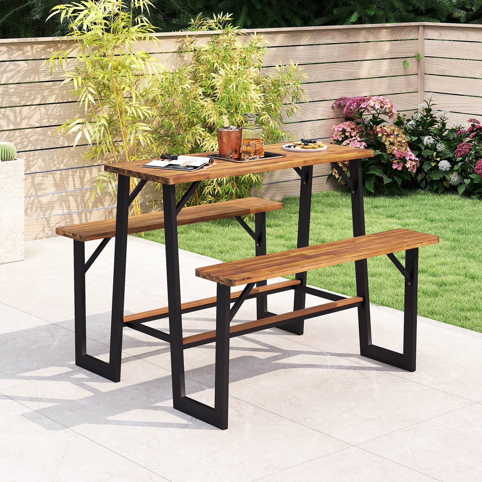 Alt View 1. Costway - Costway Patio Picnic Table Bench Set with Acacia Wood Tabletop Benchtop Built-in Footrests - Natural.