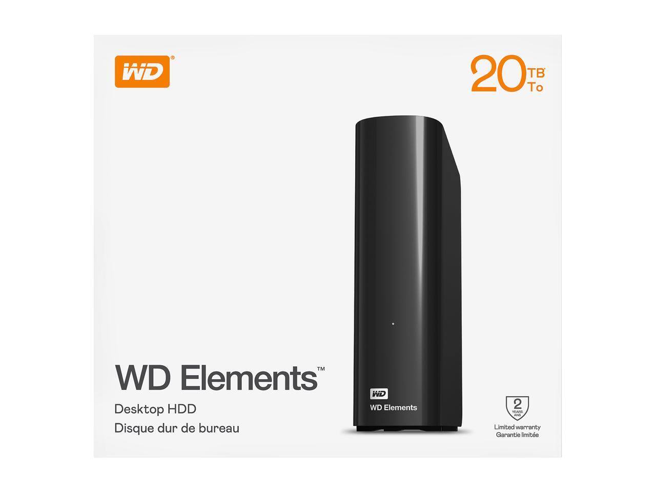 WD Elements  
Desktop HDD  
Disque dur de bureau  

20 TB  

Limited warranty  
Garantie limitée  

2 YEARS