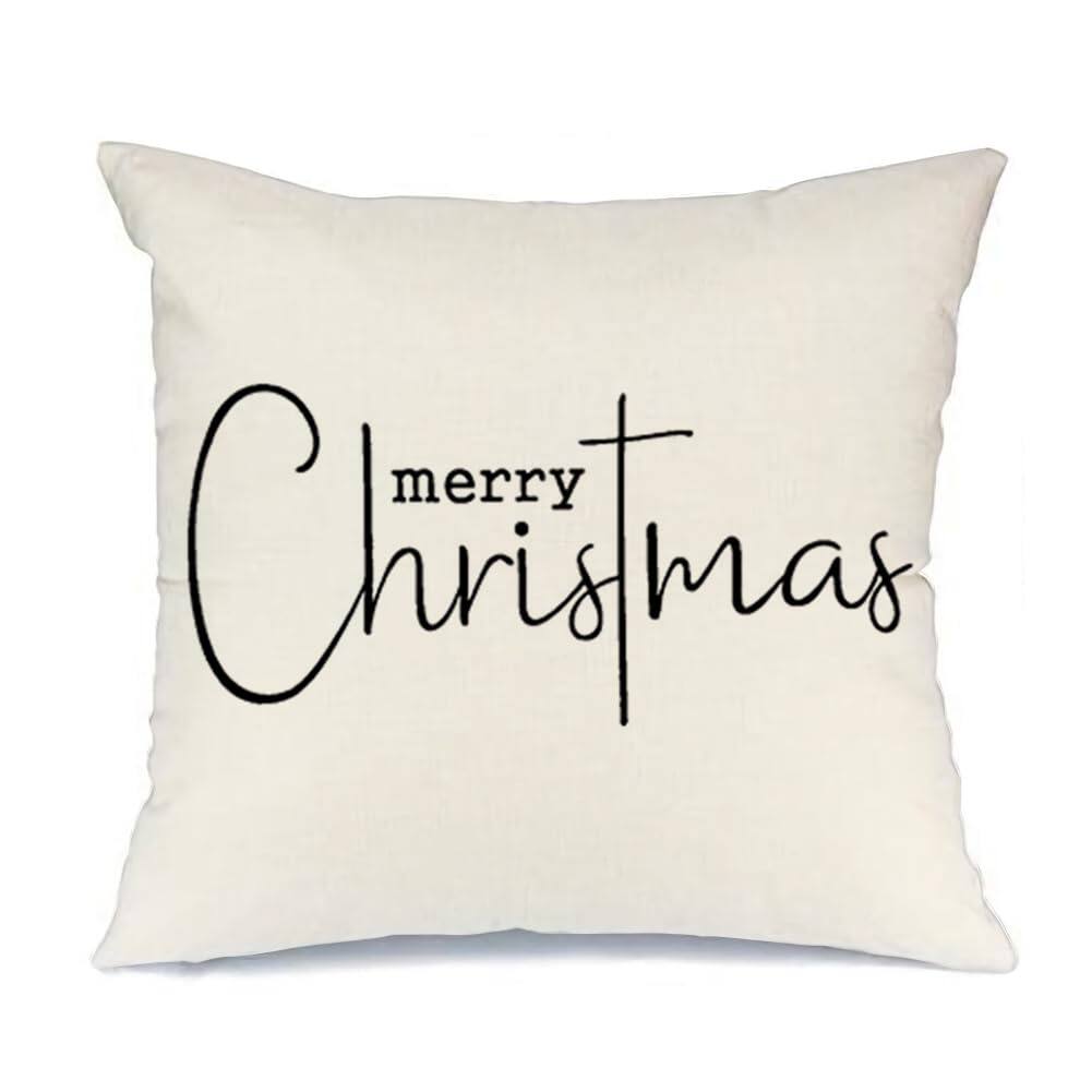 Stylel Star - RABUSOFA Christmas Pillow Covers 12x20 Inch,Red Merry Christmas Saying Decorations Winter Decorative Throw Pillow Cas - White