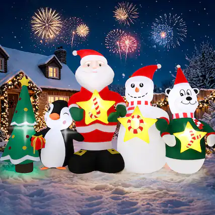 Front. Wisairt - 6FT Christmas Inflatable Santa Claus Outdoor Yard Decoration with Built-in LED lihgts, 10s Fast Blow-up - Green|White|Red.