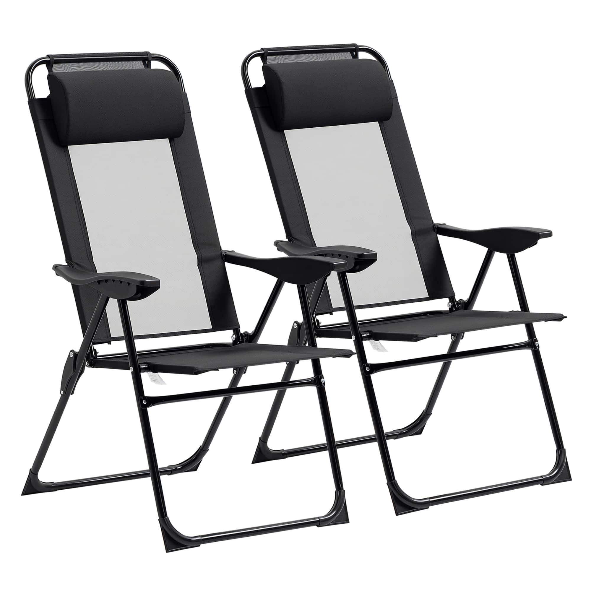 Outsunny - Folding Patio Dining Chairs Set of 2, Outdoor Deck Chair with Adjustable Sling Back, Camping Chair - Black