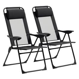 Outsunny - Folding Patio Dining Chairs Set of 2, Outdoor Deck Chair with Adjustable Sling Back, Camping Chair - Black