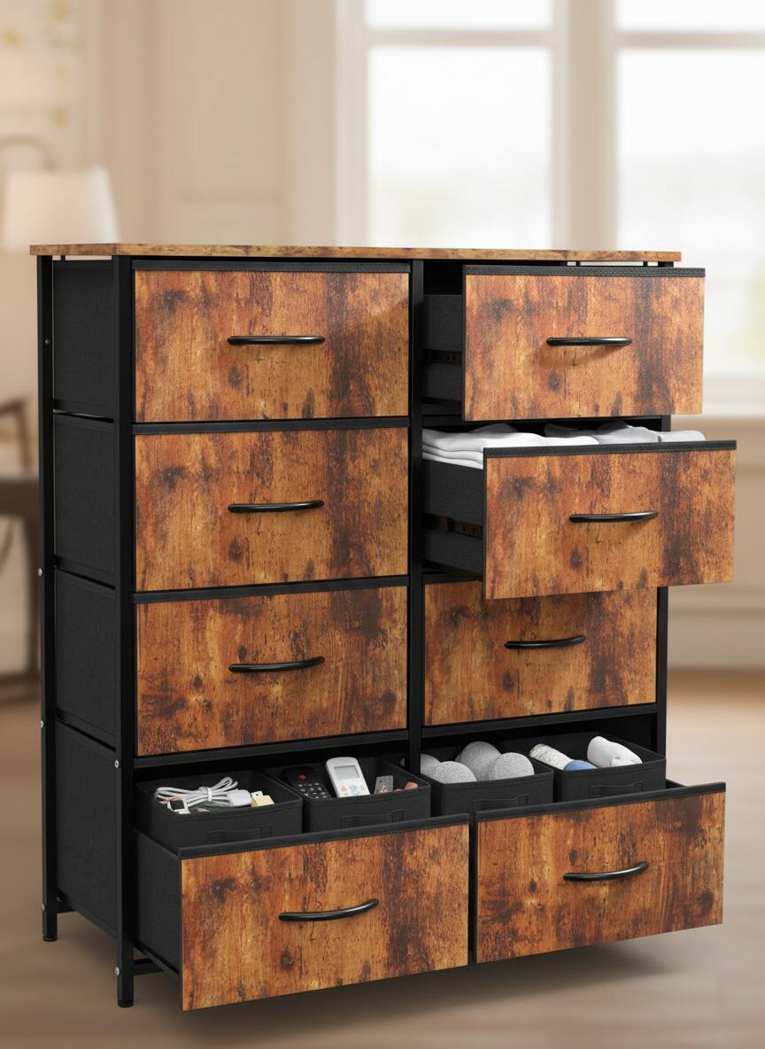 Alt View 4. AOITUN - Drawer Fabric Dresser for Bedroom, Chest of Drawer Organizer Storage Cabinet for Closet, Entryway, Rust Brown - Steel.