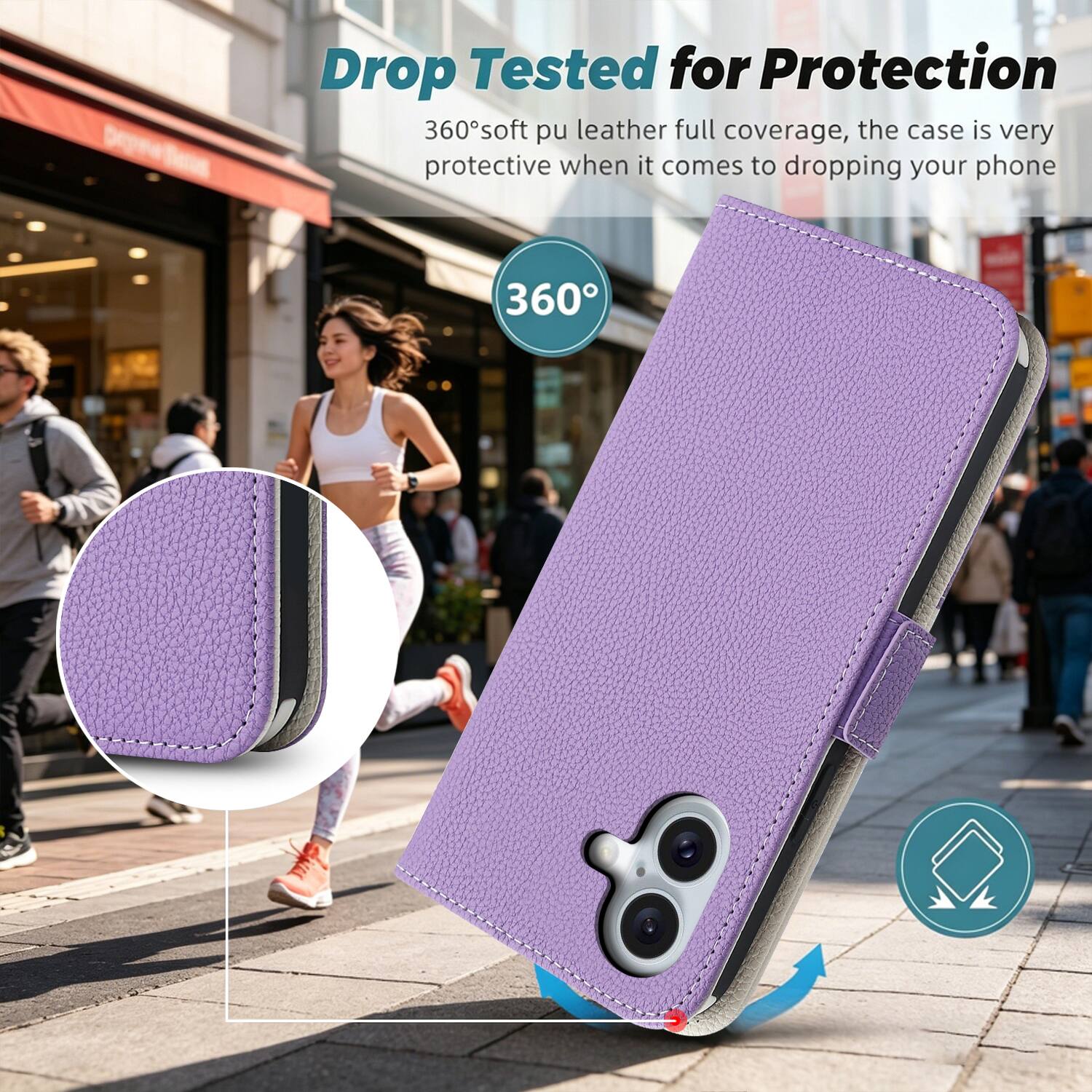 Drop Tested for Protection  
360° soft pu leather full coverage, the case is very protective when it comes to dropping your phone