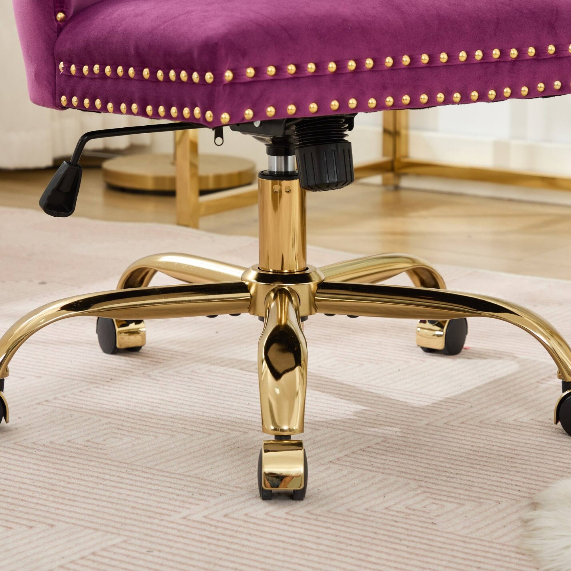 Alt View 9. GOODSILO - Modern Velvet Upholstered Office Chair with Tufted Button Design and Golden Metal Base for Home Workspace - Purple.