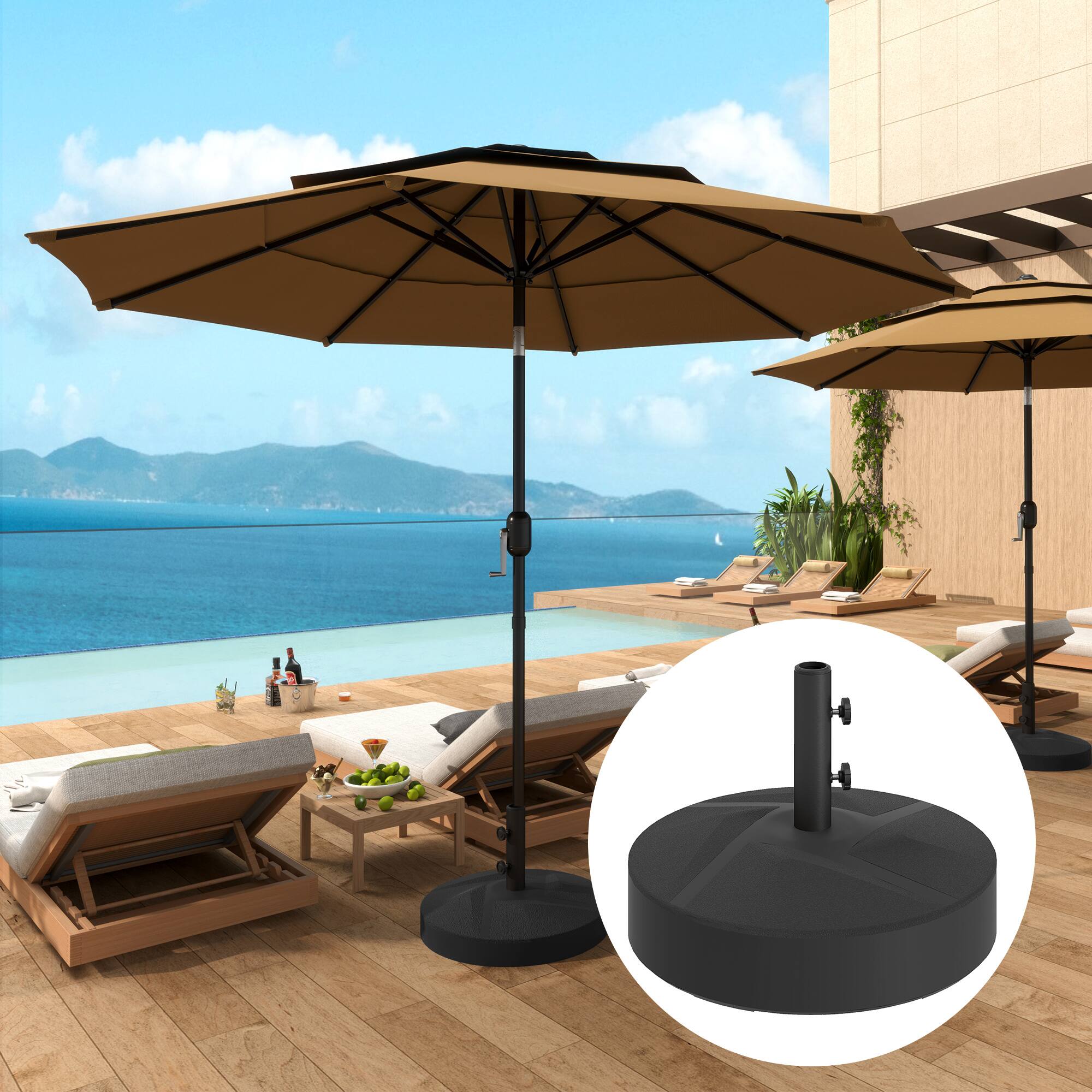 Angle. Outsunny - Patio Umbrella Base Holder, Heavy Duty Outdoor Umbrella Stand Base, Filled Up to 66lbs with Stand or 55lbs with Water - Black.