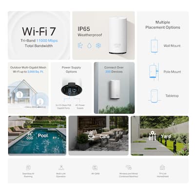 TP Link Deco 7 Outdoor BE11000 Tri Band Wi Fi 7 Outdoor Mesh TP Link Deco 7 Outdoor BE11000 Tri Band Wi Fi 7 Outdoor Mesh